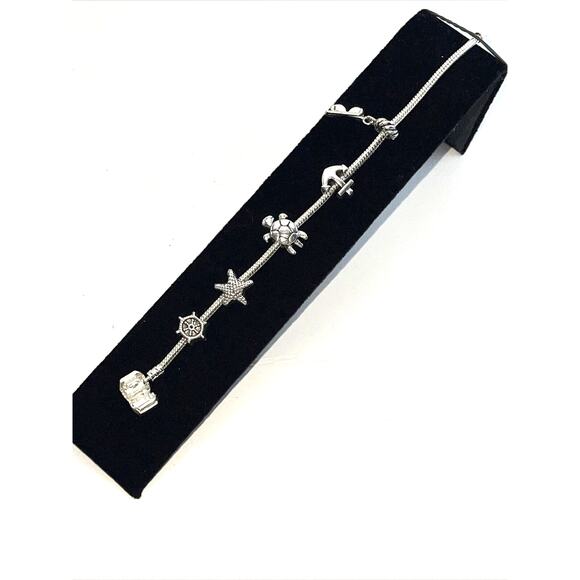 Silver Tone Nautical Ship Anchor Sunglasses Turtle Charm Bracelet 7.5 inches B#6 - Picture 2 of 7